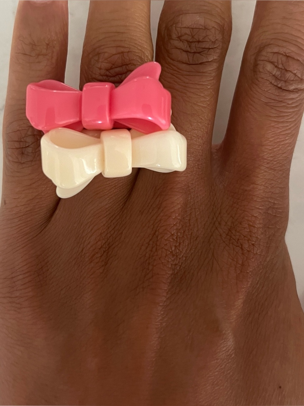 Pink & Ivory Bow Rings - Picture 3 of 4